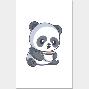 Cute panda drinking coffee Posters and Art